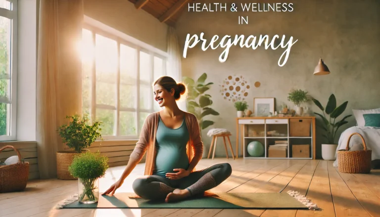 DALL·E 2024-11-05 00.59.27 - A calming, friendly image focused on pregnancy health. A woman in maternity workout clothing gently exercising, possibly doing yoga or light stretchin