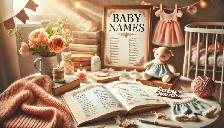 DALL·E 2024-11-05 01.17.59 - A warm and inviting image focused on pregnancy, featuring a cozy setting with soft, natural lighting. A baby name book is open on a table, surrounded