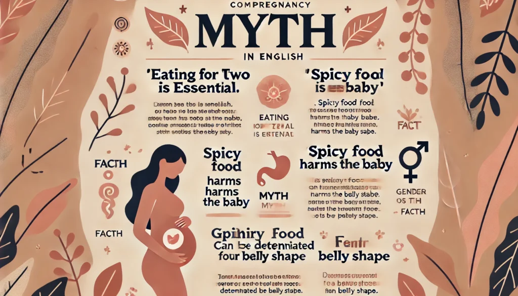 DALL·E 2024-11-07 04.59.19 - A 16_9 ratio image designed to convey common pregnancy myths and facts in English. Display the word 'Myth' prominently in the center with an elegant f